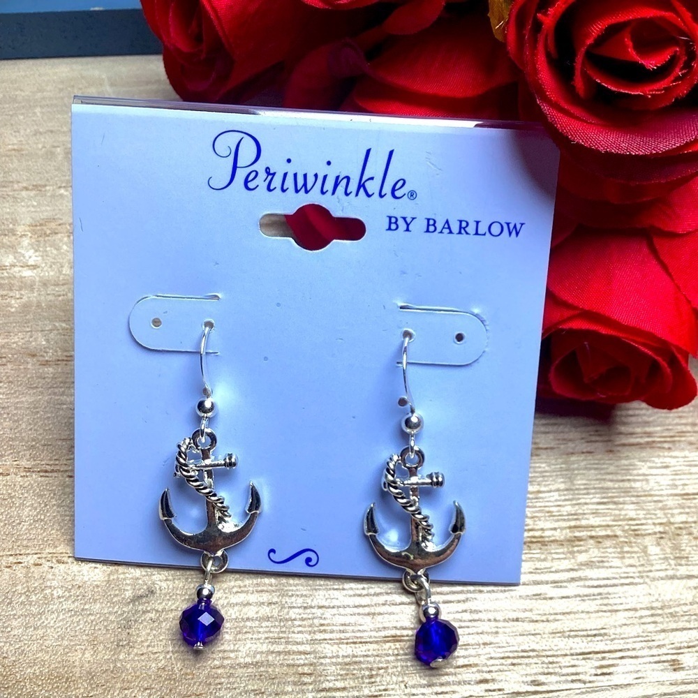 NEW PERIWINKLE BY BARLOW SILVER ANCHOR BLUE STONE BEACH‎ COASTAL EARRINGS…